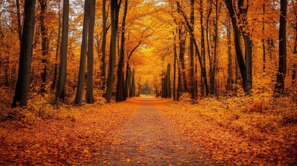 Autumn forest showcasing vibrant orange and yellow foliage