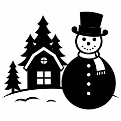Christmas Cottage Farm SNOWMAN Black silhouette