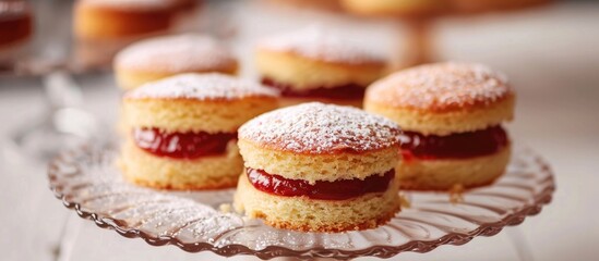 Mini Victoria Sponge Cakes On A Glass Plate