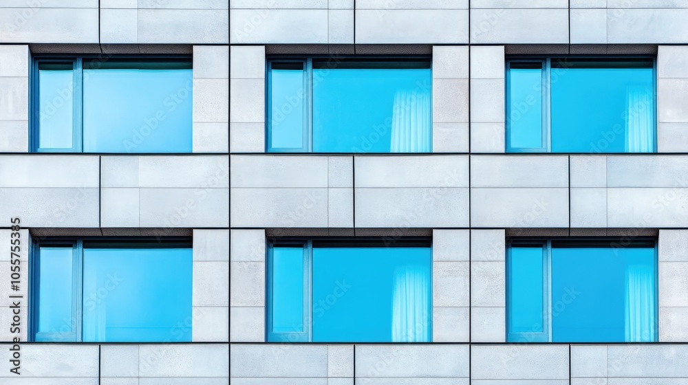Poster modern building featuring high windows with grid design
