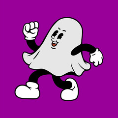 BOO GHOST RETRO CARTOON CHARACTER DESIGN VECTOR ILLUSTRATION