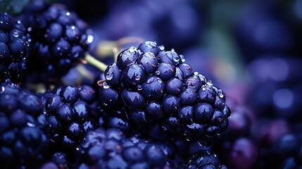 Blackberries glistening with raindrops