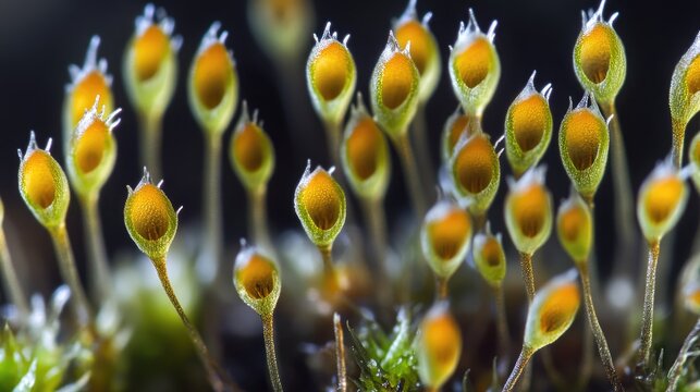 Microscopic sporophyte calyptra of Polytrichum moss