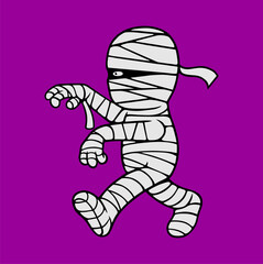 MUMMY HALLOWEEN CUSTOME RETRO CARTOON CHARACTER DESIGN VECTOR ILLUSTRATION