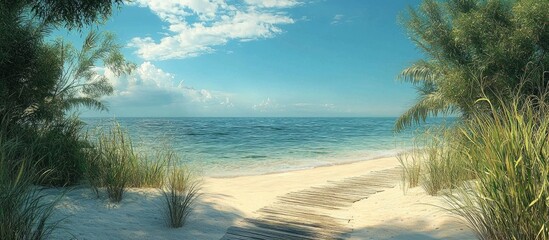 Crystal Water With Beach And Walkway