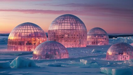 Obraz premium Futuristic City of the Future at Sunset: High Technology and Architectural Inspiration