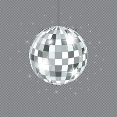 Disco ball for nightclubs and discotheques. Shining spheres for music party. Shiny mirror disco ball.