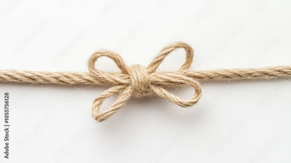 Aufkleber close up of twine or string knotted in a bow against a clean white background