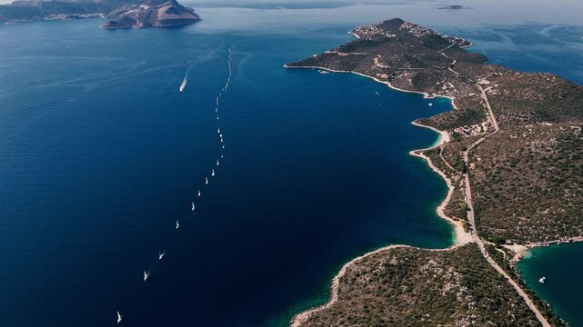 Yachts Passing During the Republic Day Parade in Antalya's Kas District, Turkey