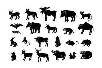 Silhouettes of different wild animals displayed together showcasing their unique shapes