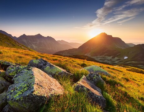 Poland, Tatra Mountains, Zakopane - Swinica, Krotka, Krywan peaks, Cicha Dolina and Walentkowa Dolina Valleys with High Tatra mountain range panorama in background