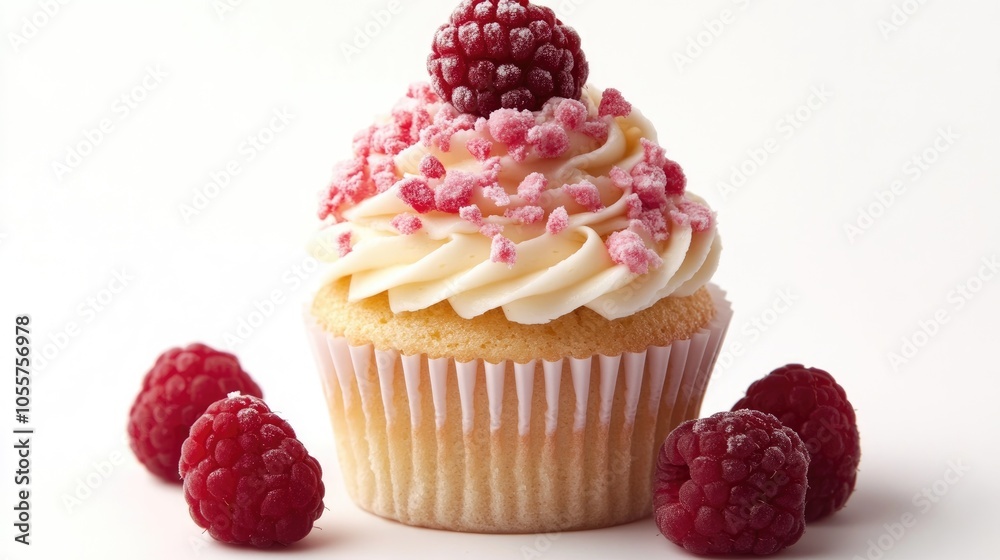 Poster Raspberry and cream cupcake displayed against a white backdrop