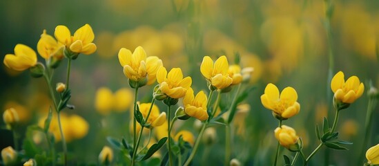 Obraz premium Close Up Of Birds Foot Trefoil Lotus Corniculatus Flowers In Bloom