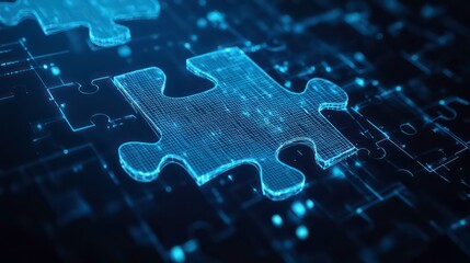 Digital puzzle piece on a circuit-like background, symbolizing technology and problem-solving.