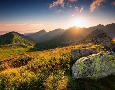 Poland, Tatra Mountains, Zakopane - Swinica, Krotka, Krywan peaks, Cicha Dolina and Walentkowa Dolina Valleys with High Tatra mountain range panorama in background