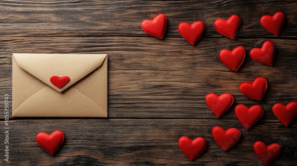 Poster valentine s day backdrop featuring an envelope a paper card and an assortment of red hearts perfect 