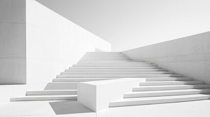 Obraz premium A towering expanse of flawless white concrete steps conveys a sense of achievement providing plenty of empty space for creative composition