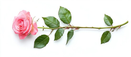 Fototapeta premium Pink Rose And Leaves Isolated On A White Background