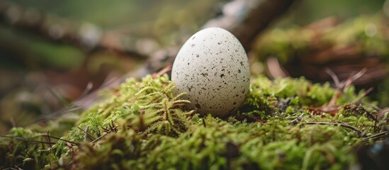Bird S Chicken S Egg In Wild Egg Lies Down On Mossy Ground