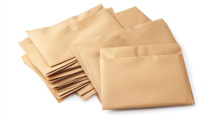 Collection of sealed brown envelopes containing blank papers isolated on a white background - Powered by Adobe