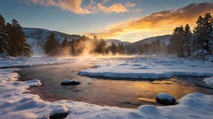 Winter dawn. Silence, snow, frost, and the beauty of nature.