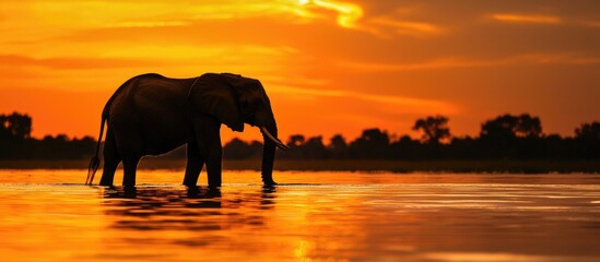 African Elephant Silhouette In The Water