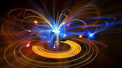 The abstract visual representation of the magnetic field is full of imagination, spreading out these luminous lines as a perfect loop center point around the central object