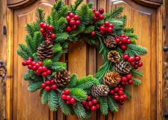 Close-Up of a Festive Christmas Door Wreath for Holiday Decor Inspiration