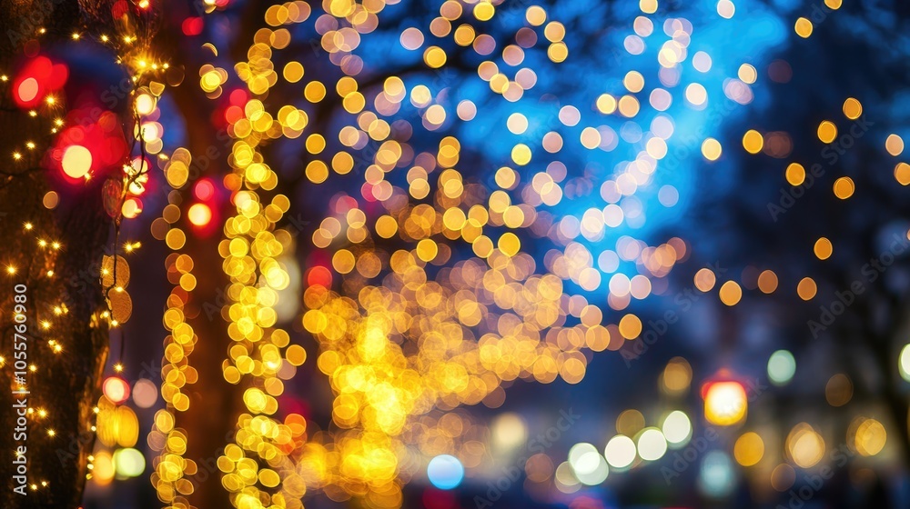 Poster Vibrant bokeh lights creating a sparkling dynamic atmosphere in a wide angle perspective