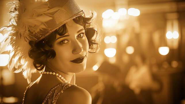 A vintage portrait of an 1920s elegant girl