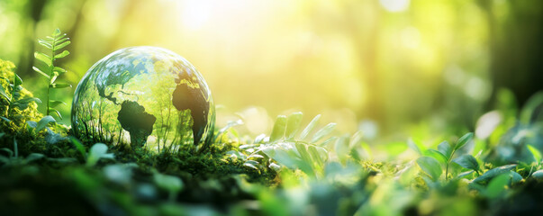 Glass Globe with Growing Plants Reflecting Earth’s Fragile Ecosystem