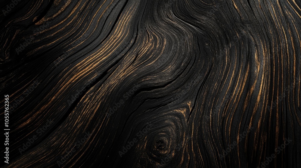 Poster a monochromatic image showcasing wood grain in a deep color palette