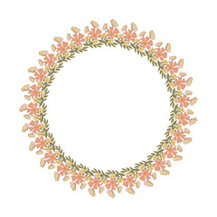 Floral Wreath Frame with Orange and Yellow Flowers on a White Background