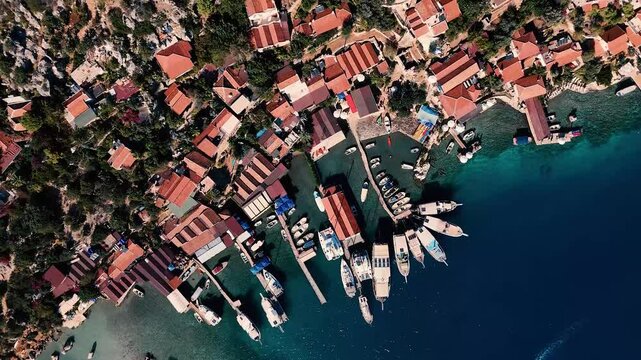 Kekova Island in the Summer Season Drone Video, Mediterranean Sea Kalekoy Kekova, Demre Antalya, Turkiye (Turkey)