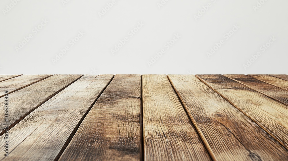 Aufkleber Minimalistic wooden table surface suitable for product display against a plain background