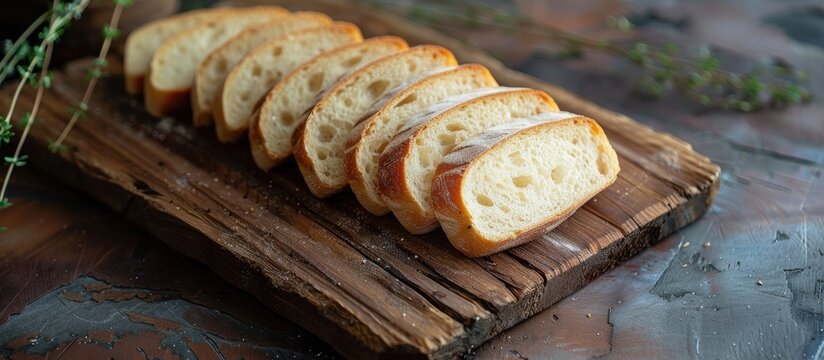 Slices Of White Bread On A Rustic Wooden Board Side View