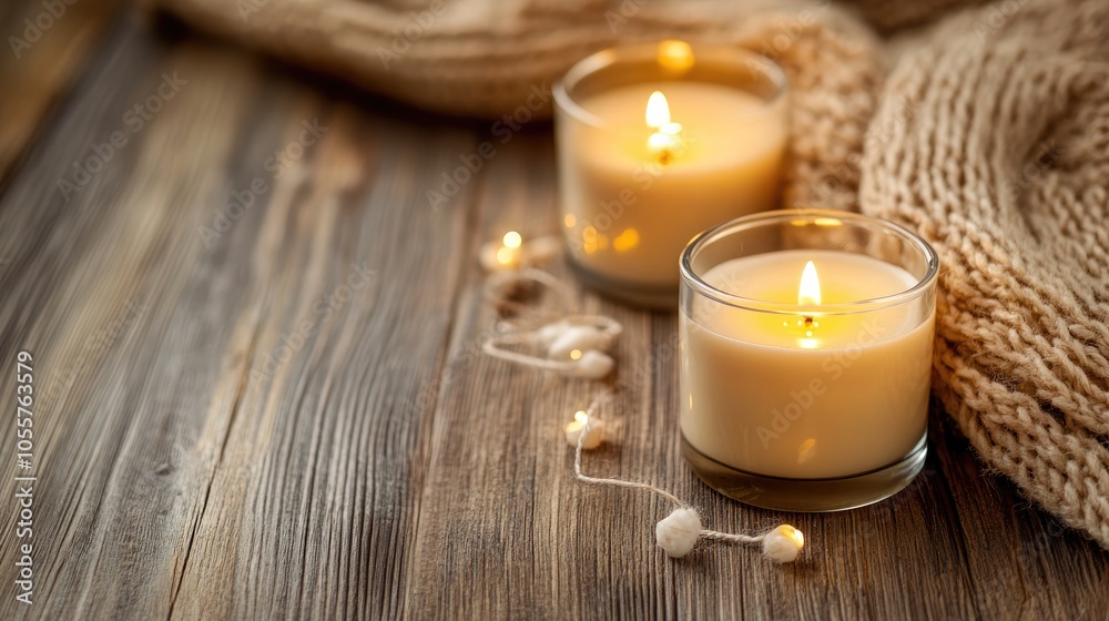 Poster lit candle on a wooden table featuring homemade candles and a banner with ample copy space
