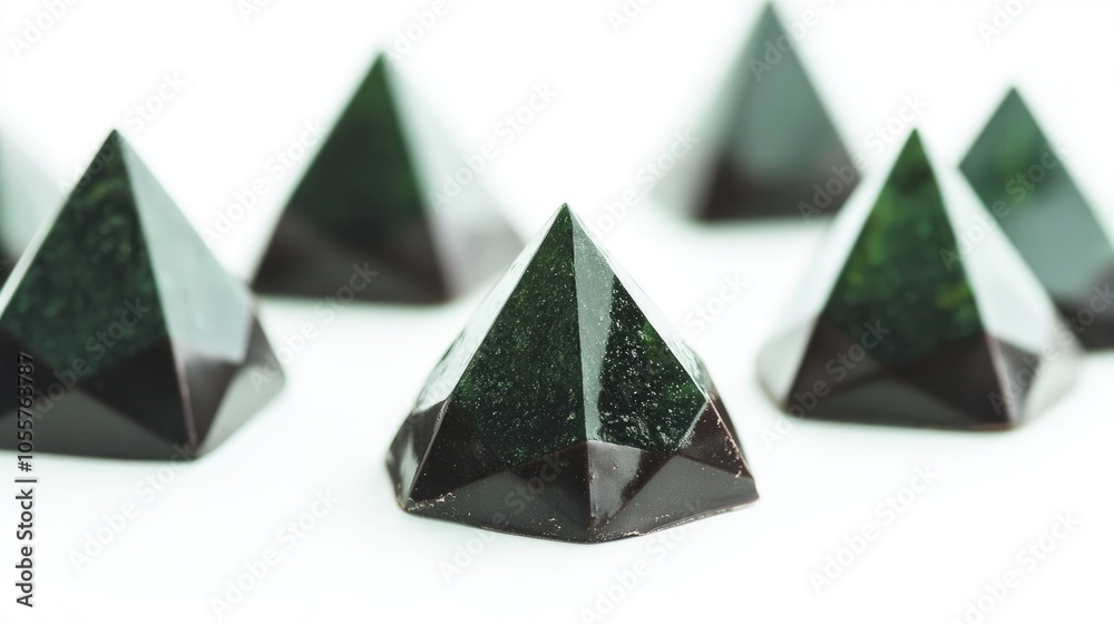 Poster luxury pyramid shaped chocolate candies featuring a geometric triangular design in green handmade co