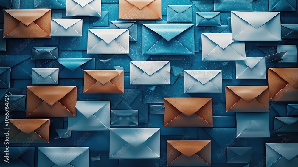 Poster a emails and envelopes on background.