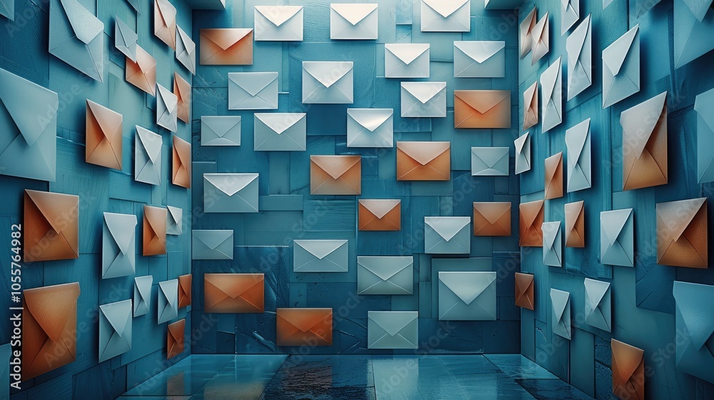 Poster a emails and envelopes on background.