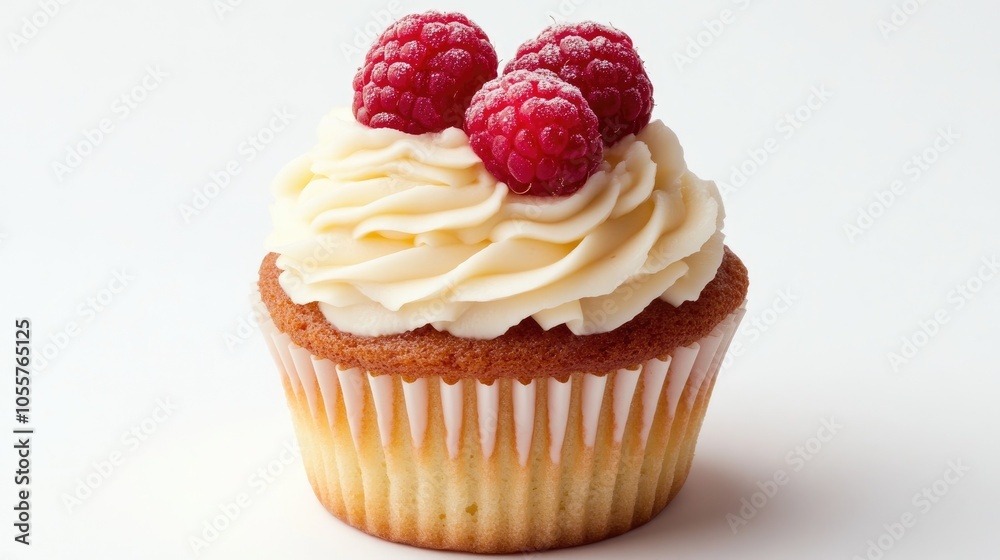Poster raspberry and cream cupcake displayed against a white backdrop