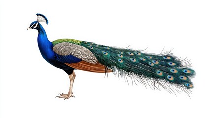 Naklejka premium Peacock standing, white isolate background