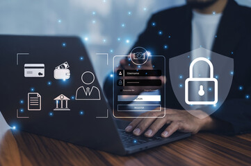 Businessman prioritizes login data security, implementing advanced authentication to protect sensitive information and prevent unauthorized access, ensuring business continuity and trust.
