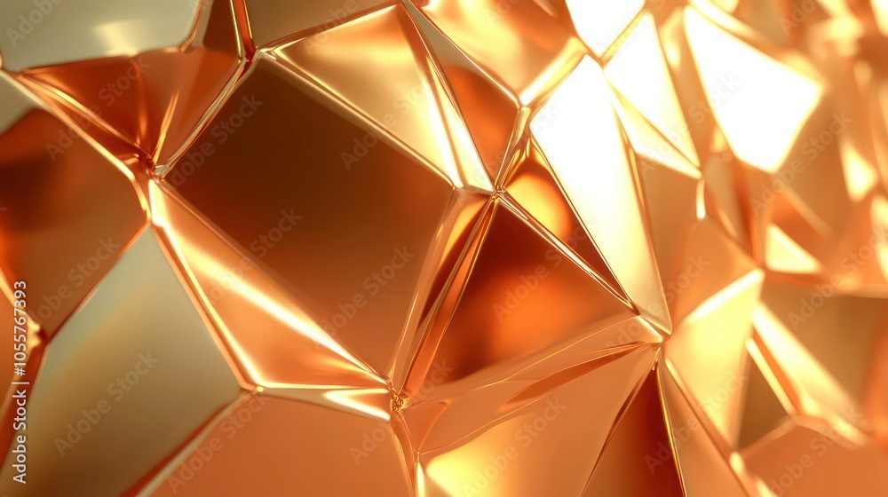 Poster abstract golden geometric surface with reflective facets.
