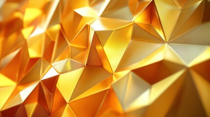 A close-up of a textured golden surface with geometric shapes and reflections.