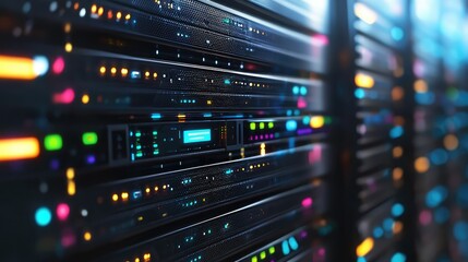 Fototapeta premium Technician Working in Data Center Close-Up