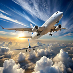 Fototapeta premium two planes are flying in the sky and one is white