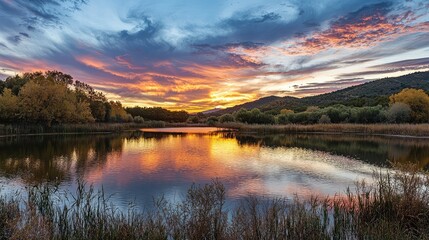 Tranquil Sunset Over a Calm Lake Vista