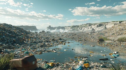 Fototapeta premium Captivating 3D Rendering of Landfill Environment