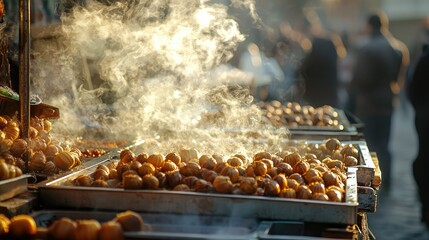 Freshly Roasted Chestnuts at Bustling Street Market